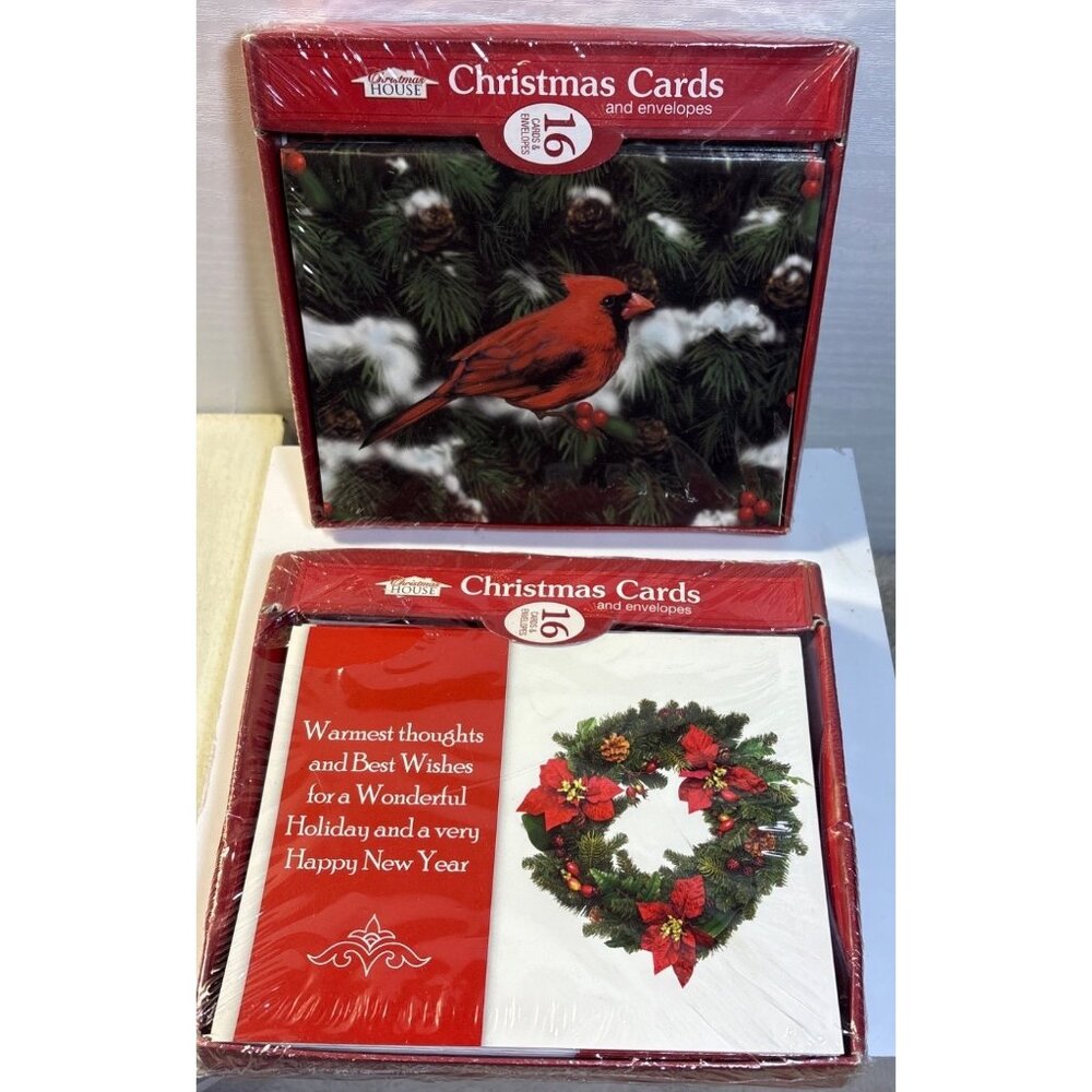 32 Cardinal & Wreath Christmas Cards Boxed Envelopes New